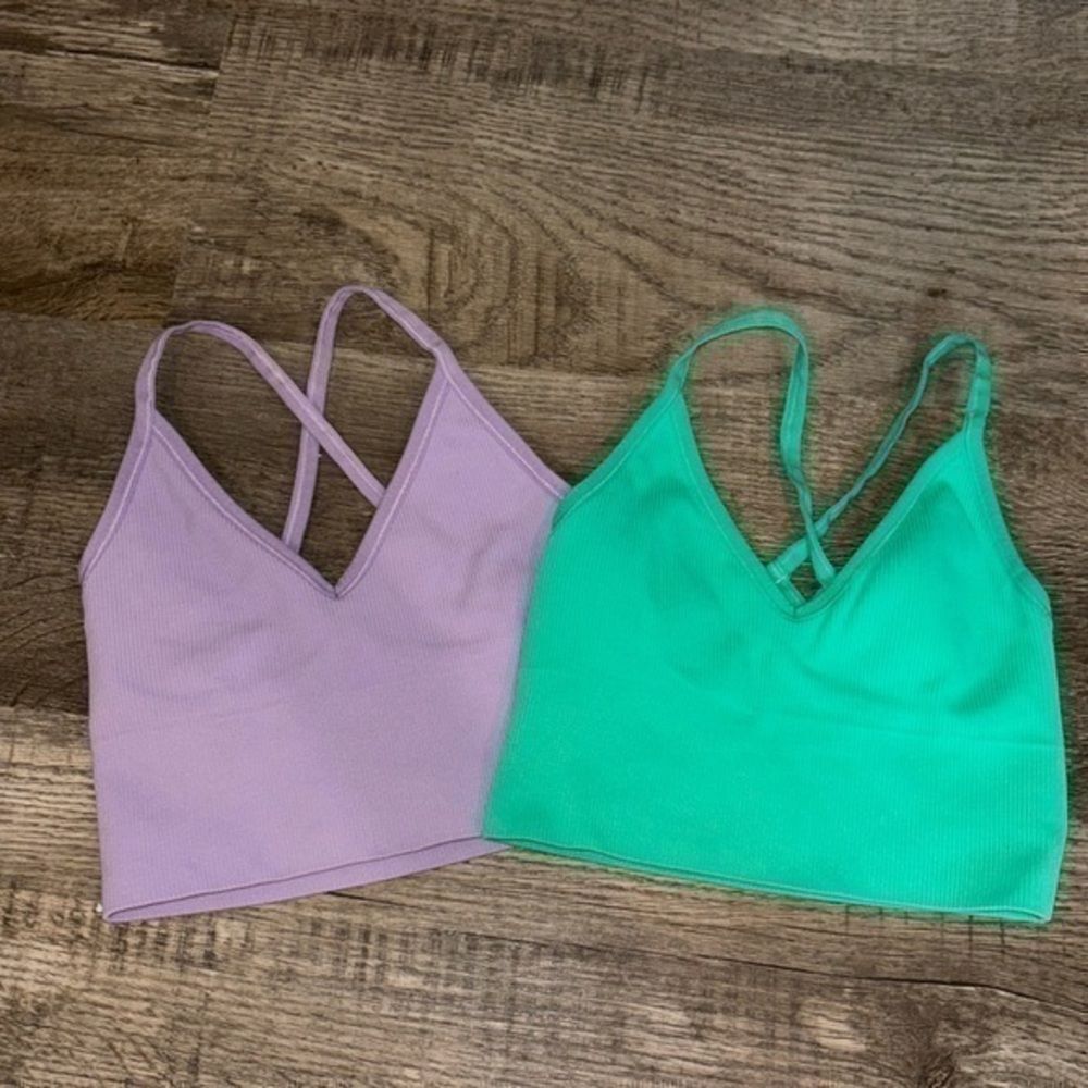 DSG purple and green cross cross sports bras sis xxsmall